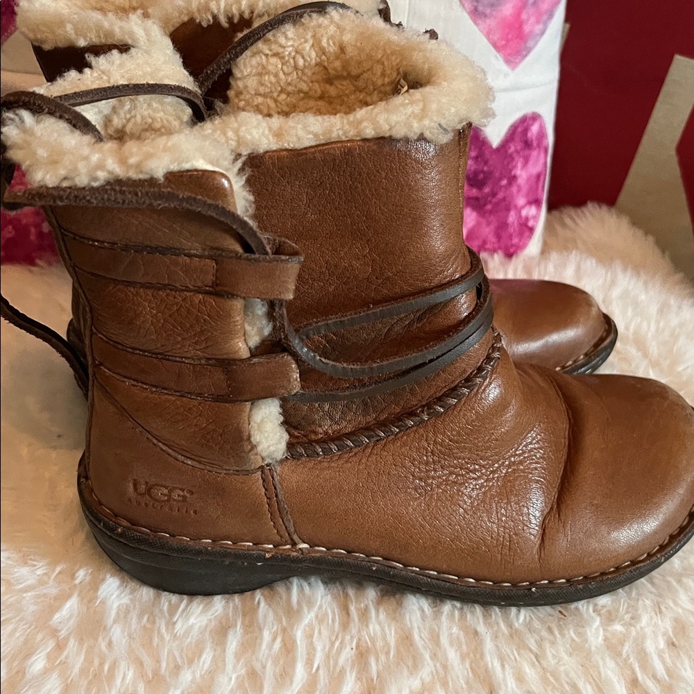 UGG Tan Leather Boots with Shearling